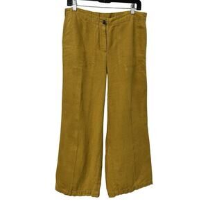 J Jill 100% Linen Wide Leg Pants Size S Mustard Yellow Lagenlook Boho Beach
